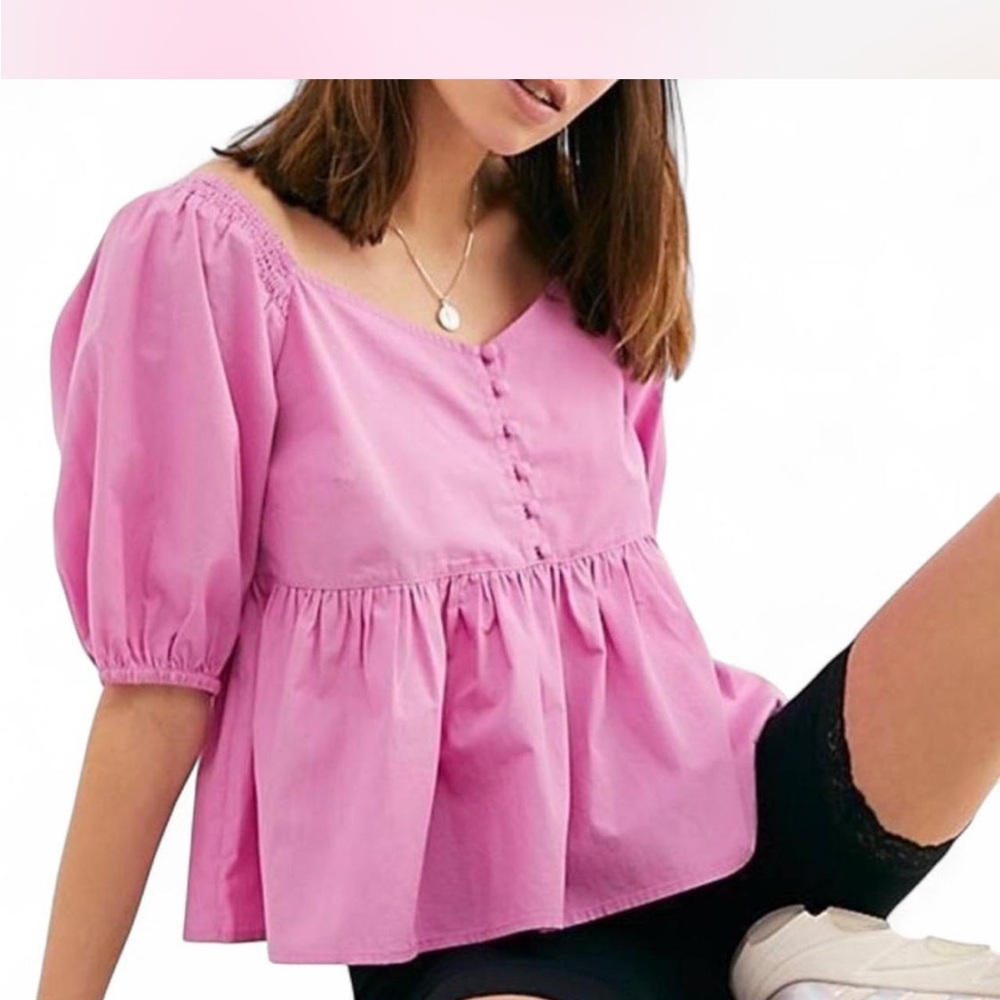 Free People Veronica Sweetheart Puff Sleeve Top Pink
Size XS